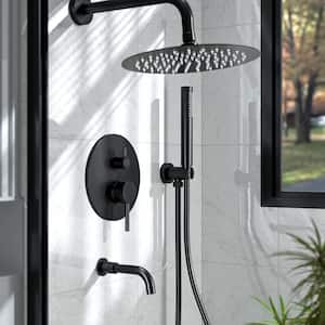 1-Handle 3-Spray Wall Mount Round Tub and Shower Faucet with 10 in. Shower Head in Matte Black (Valve Included)