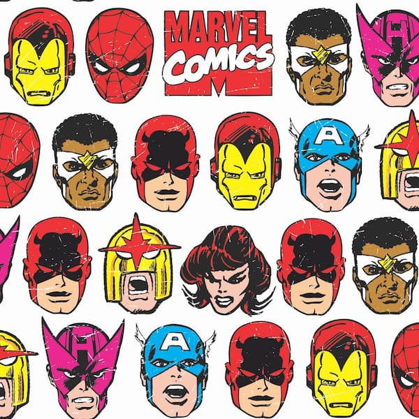 RoomMates Marvel Comics Classic Faces Multicolor Vinyl Peel and Stick Matte Wallpaper 28.18 sq. ft.