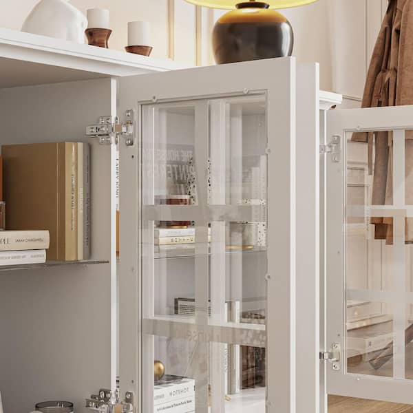 FUFU&GAGA White 63.4 in. W Accent Storage Cabinets with 4-Glass