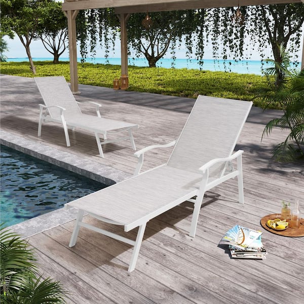 Pellebant White 2-Piece Aluminum Outdoor Chaise Lounge in White Gray