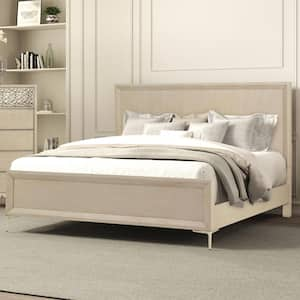 Jolt Beige Wood Frame Queen Panel Bed with Panel Headboard