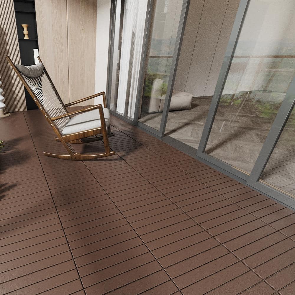Brown DIY Striped Pattern 2 ft. x 1 ft. All-Weather Plastic Outdoor Interlo