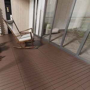 Brown DIY Striped Pattern 2 ft. x 1 ft. All-Weather Plastic Outdoor Interlocking Deck Tiles, Garage Floor Tiles(24-Pack)