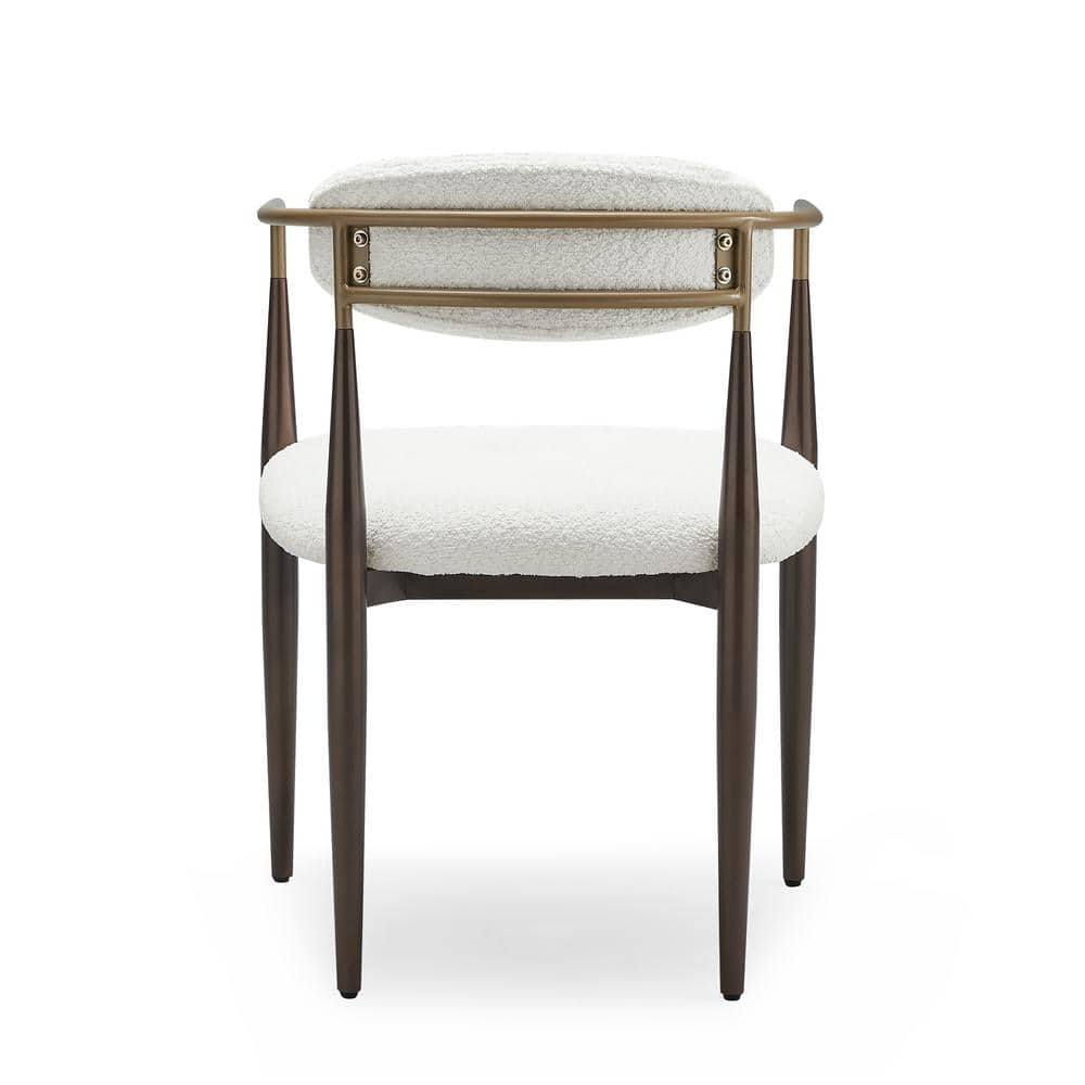 White Boucle Upholstered Arm Chair with Gold Metal Frame