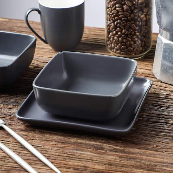 Stone Lain Grace Square Stoneware Dinnerware Set 12 Piece Service for 4 Black