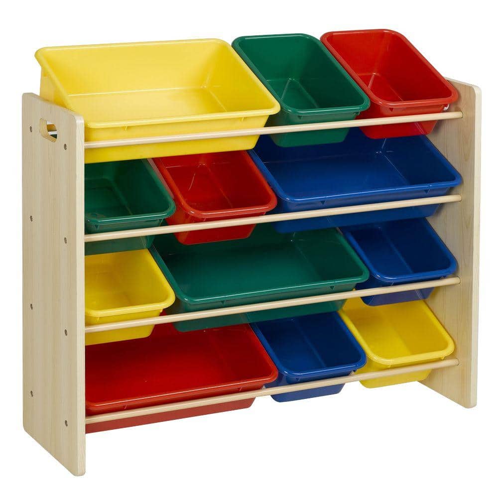 35.625 in. H x 34 in. W x 12.375 in. D Beige Wood 12-Cube Organizer