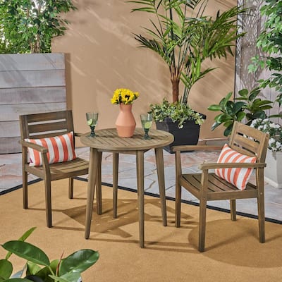 Stamford Grey 3-Piece Wood Outdoor Bistro Set with Straight-Legged Table