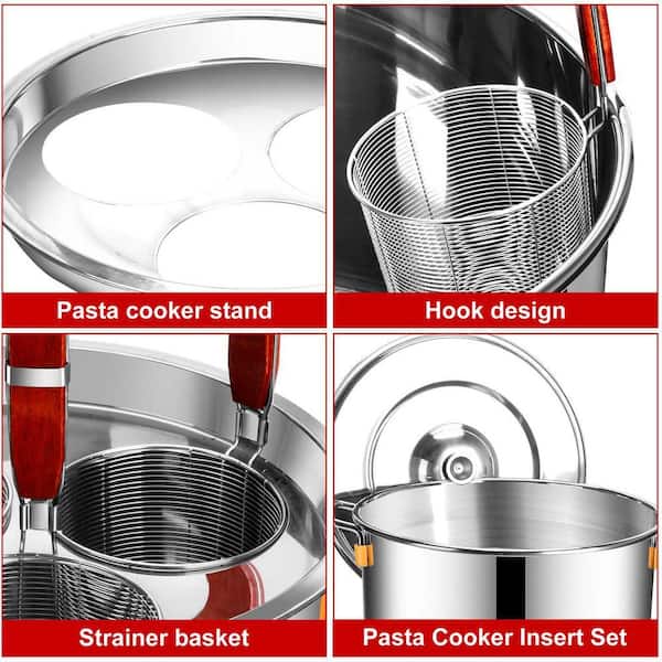 33.6 qt Stainless Steel Pasta Cooker Pot with Strainer Basket, 5