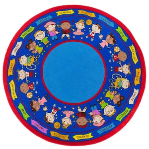 Kids Educational Multi 6 ft. 6 in. x 6 ft. 6 in. Learning Non Slip Round Area Rug