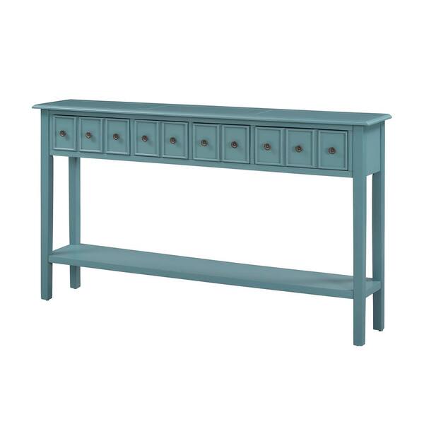 Jayden Creation Stella 60 In Teal Wood Rectangle Console Table With Shelves Cefsh0316 Jayden Creation Stella 60 In Teal Wood, Teal Color Console Table