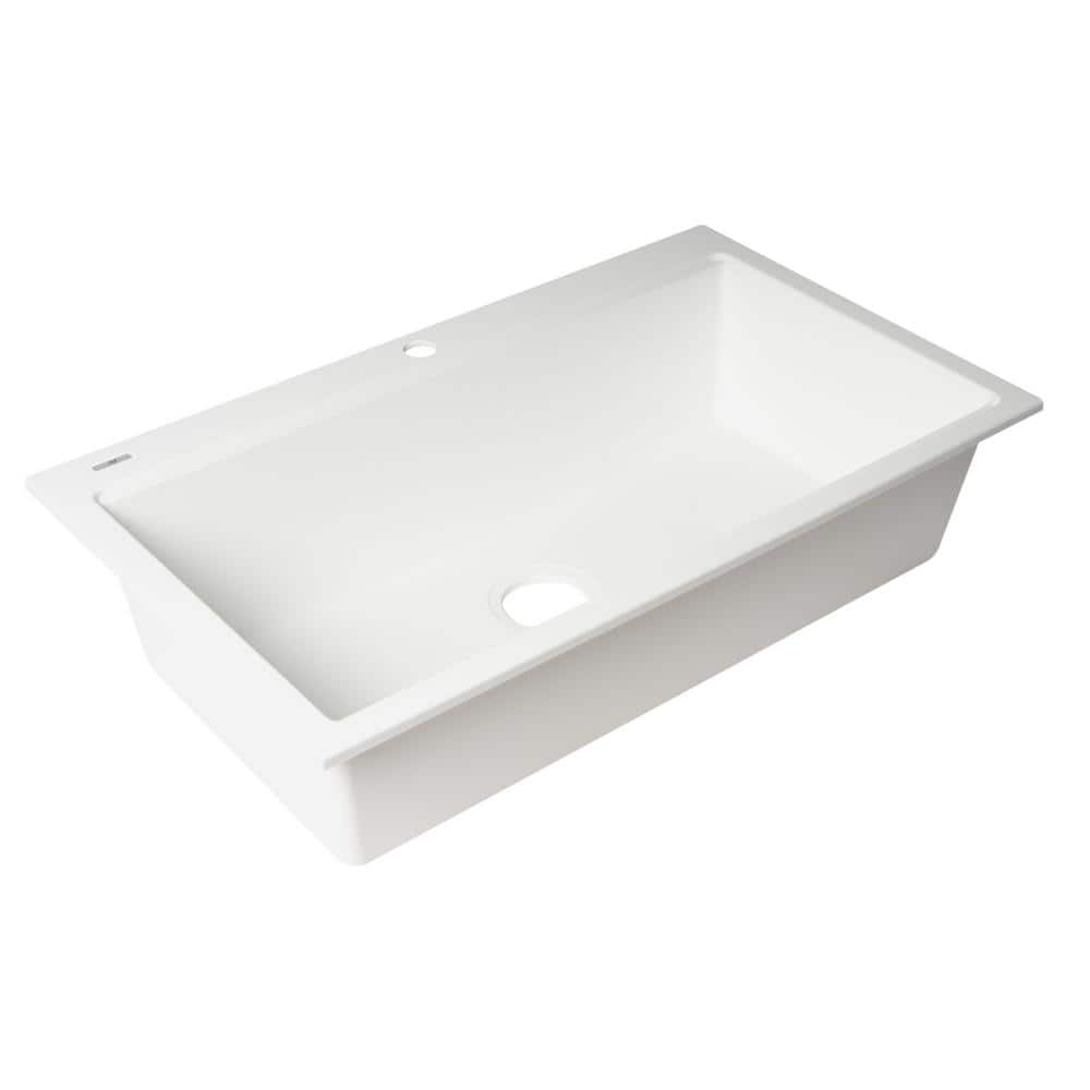 34'' White Granite Composite Single Bowl Drop-In Kitchen Sink