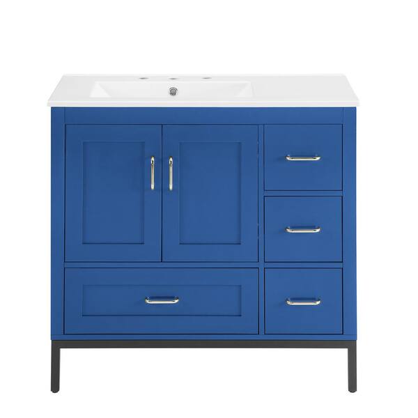 FUNKOL 36 in. x 18.3 in. x 32.9 in. White MDF Rectangle Bathroom Vanity Cabinet Ready to Assembly, Solid Wood Plus