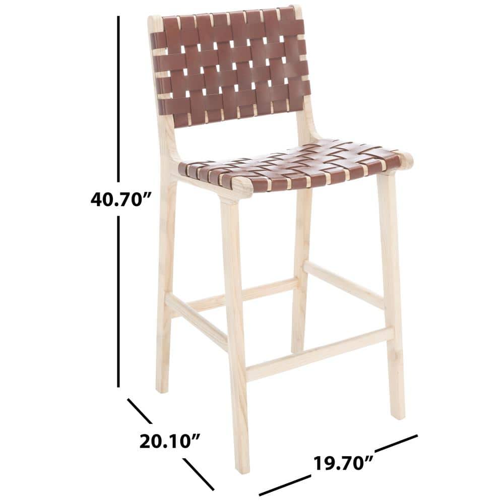 Cognac Leather and Natural Wood Counter Stool