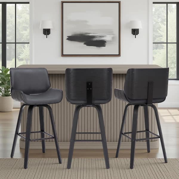 Tyler 42 in. H Gray Low Back Wood Bar Stool with Faux Leather Seat (Set of 3)