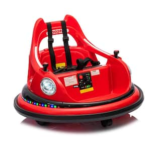 12-Volt Ride On Bumper Car for Kids with Remote Control LED Lights 360-Degree Spin Bluetooth Anti-Collision Padding Red