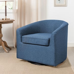 Navy Blue Fabric Upholstered Swivel Barrel Chair Accent Chair with Metal Base