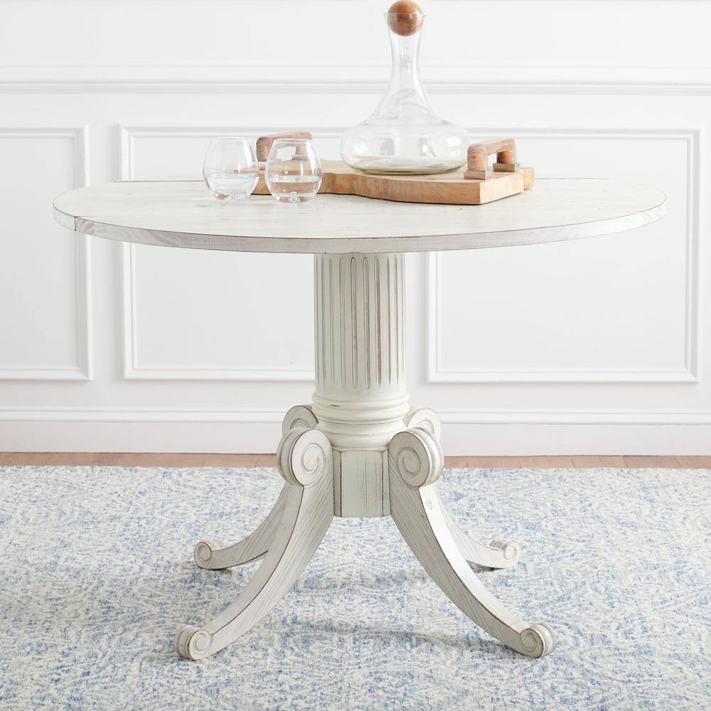 Round White Reclaimed Wood Extendable Dining Table
