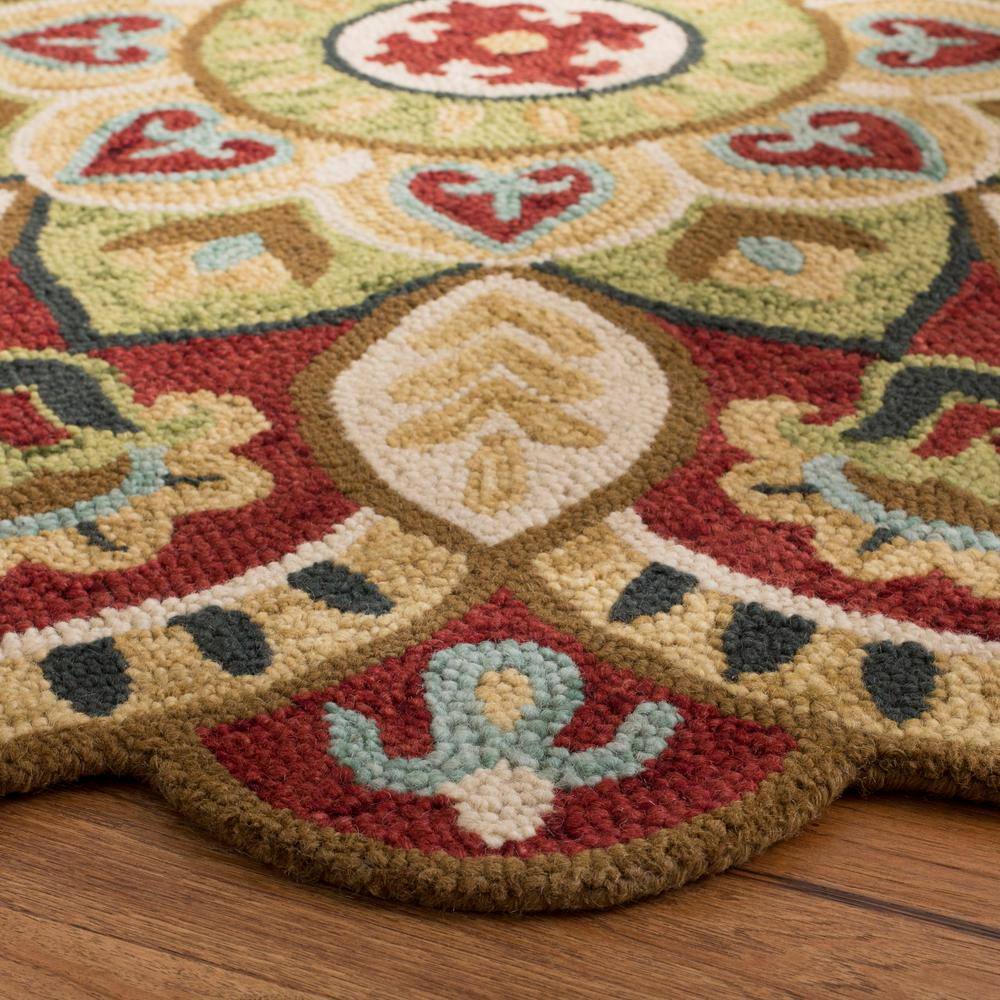 Handmade Red Floral Wool Round Tufted Area Rug