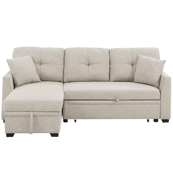 85 in. W Beige-L Polyester Queen Size Sofa Bed with Storage and Tufted Cushions for Bedroom, Living Room (Left Facing)