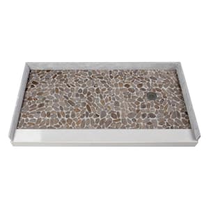 Pre-Tiled 60 in. L x 32 in. W Alcove Shower Pan Base with Right-Hand Drain in Pebble Creme