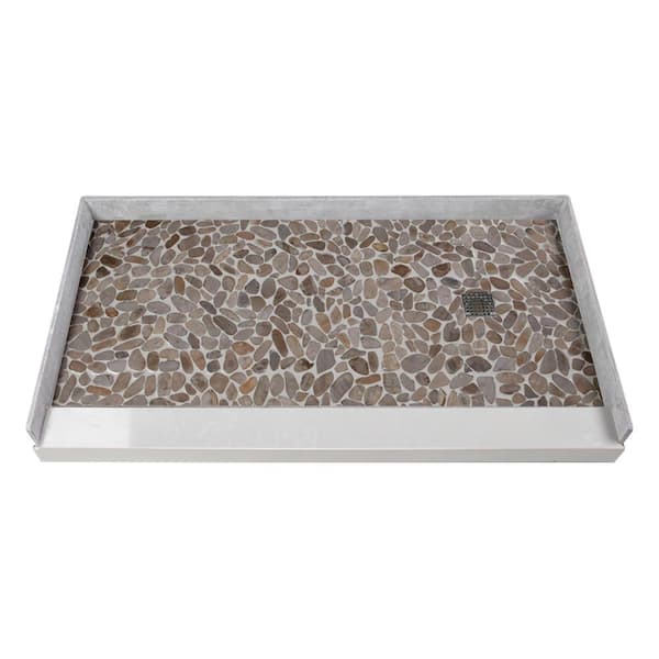 Transolid Pre-Tiled 60 in. L x 32 in. W Alcove Shower Pan Base with Right-Hand Drain in Pebble Creme