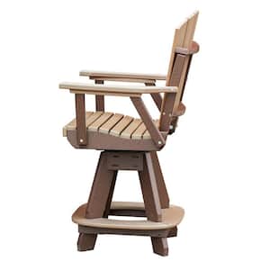 Adirondack Tudor Brown Swivel Counter Height Plastic Outdoor Dining Chair in Cedar