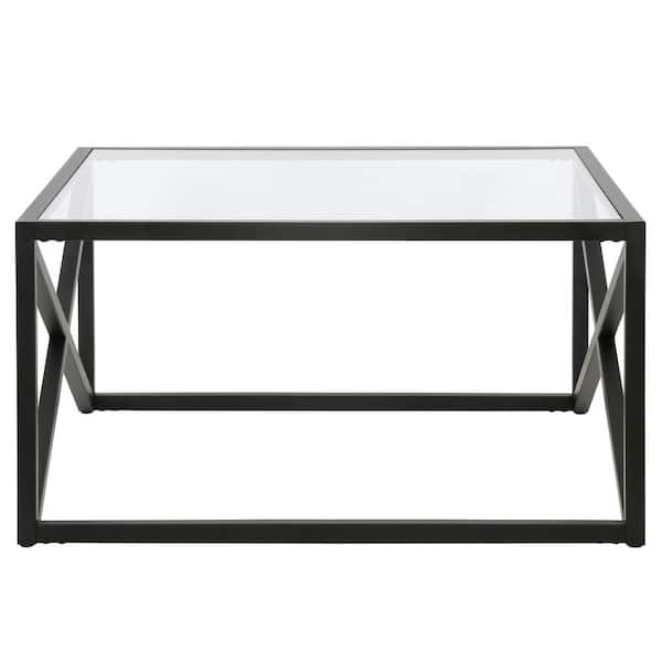HomeRoots 32 in. Black Square Glass Coffee Table