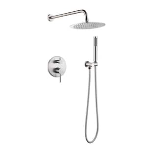 ACAD Single Handle 2-Spray Patterns 10 in. Round Wall Mounted Shower Faucet in Brushed nickel (Valve Included)