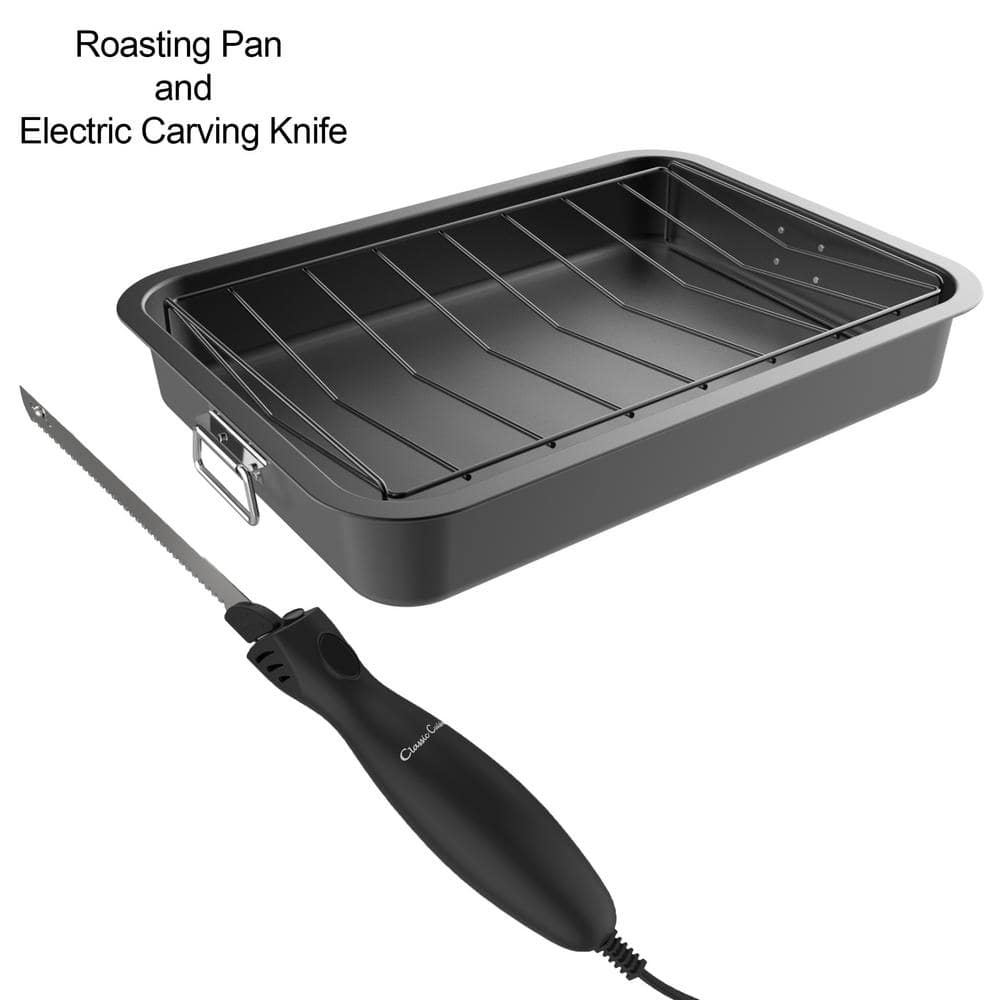 Ovente Oven Roasting Pan Nonstick Carbon Steel Baking Tray with V-Shaped  Design Rack and Carving Knife Set, Copper, CWR24619CO