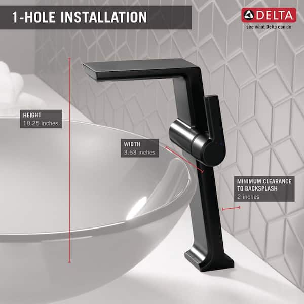 Delta Pivotal Single Hole Single Handle Vessel Bathroom Faucet In Matte Black 799 Bl Dst