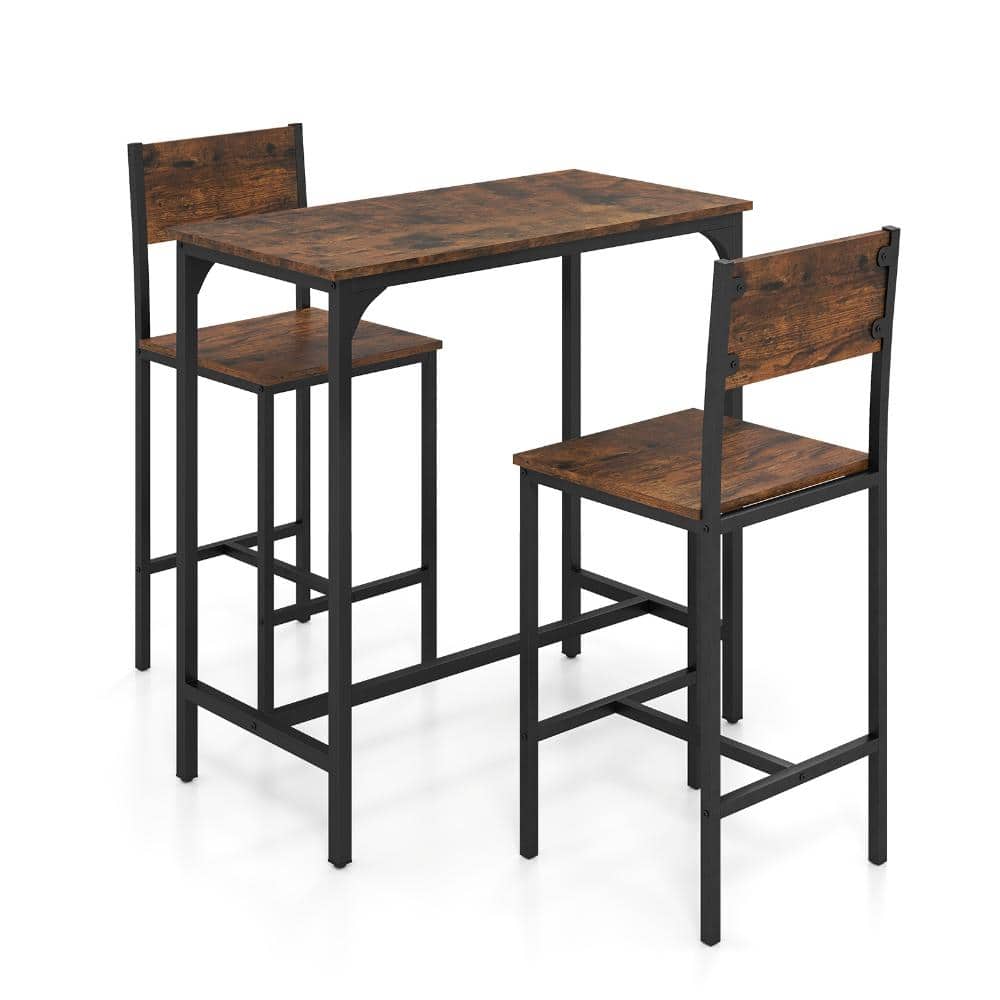 3-Piece Bar Table Set with 2 Chairs, Backrests and Footrests, Rustic Brown and Black price history on PriceWatchPro
