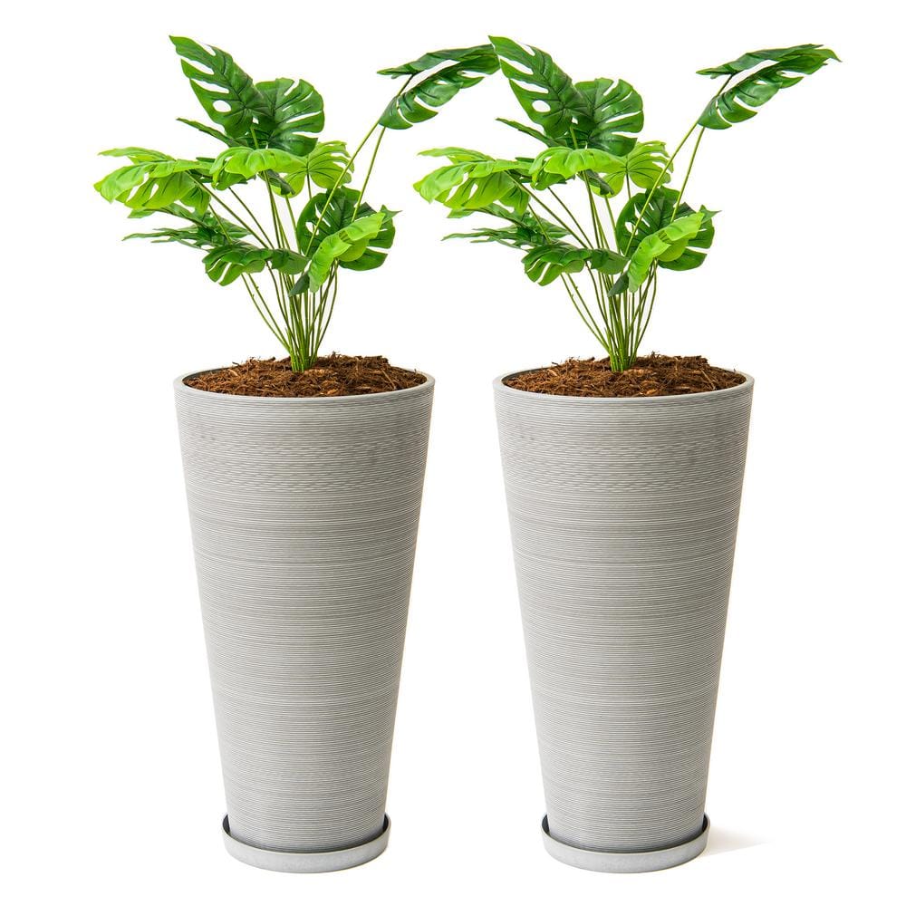 28-Inch Tall Modern Round Planter, Tapered Floor Planter for Indoor & Outdoor, Patio Decor, Set of 2, Gray price history on PriceWatchPro