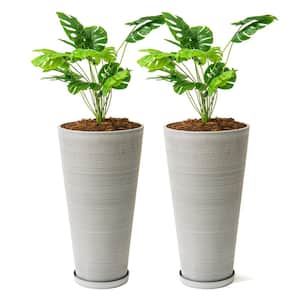 28 in. Tall Modern Round Plastic Planter, Tapered Floor Planter for Indoor and Outdoor, Patio Decor, Set of 2, Gray