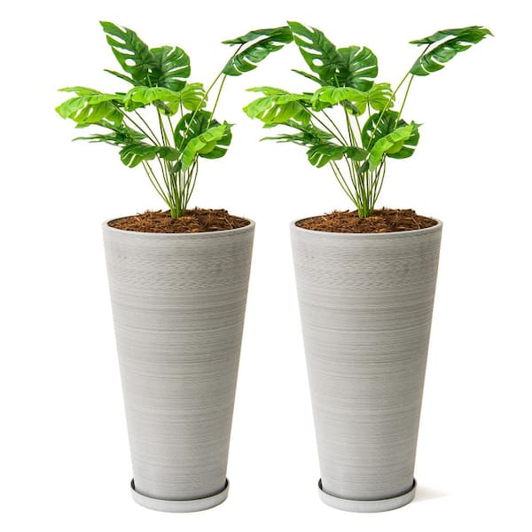 XBRAND 28 in. Tall Modern Round Planter, Tapered Floor Planter for Indoor and Outdoor, Patio Decor, Set of 2, Gray