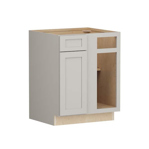 SIMPLY WOODMARK PRO Shaker Full Overlay 27 in. W x 24 in. D x 34.5 in. H Plywood Assembled Blind Corner Base Kitchen Cabinet in Stone Gray