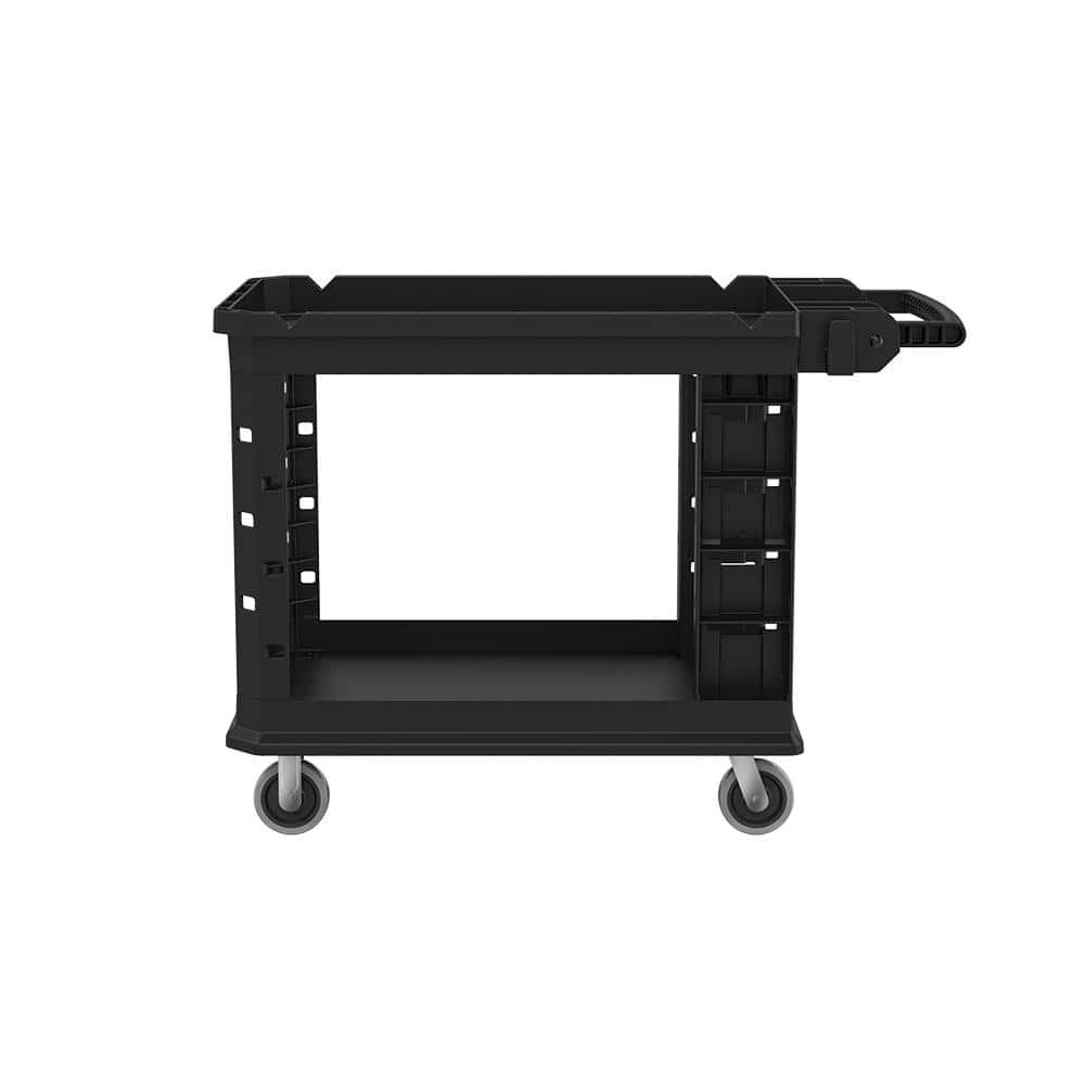 Heavy Duty Black Plastic Utility Cart with Polyurethane Wheels