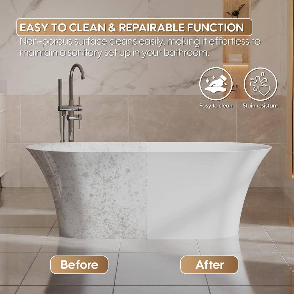 67-Inch Glossy White Acrylic Freestanding Soaking Bathtub with Chrome Drain