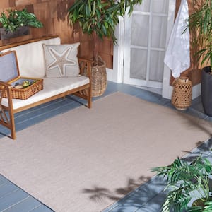 Beach House Beige 4 ft. x 4 ft. Solid Striped Indoor/Outdoor Patio  Square Area Rug