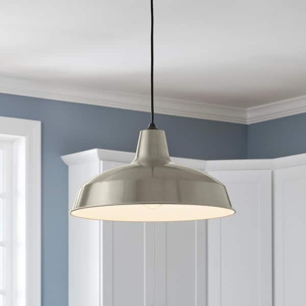 1-Light Brushed Nickel Rustic Steel Hanging Barn Light Warehouse Pendant