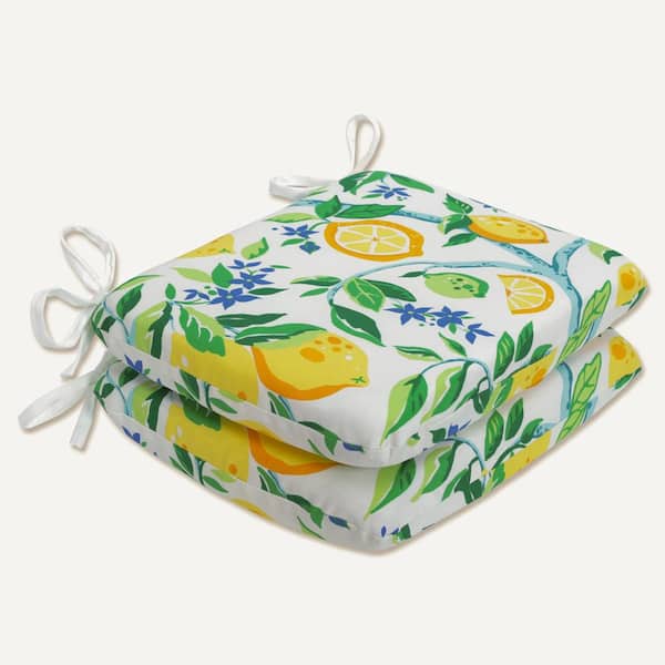 Pillow Perfect 18.5 in. x 15.5 in. Outdoor Dining Chair Cushion in Yellow/Blue/Green (Set of 2)