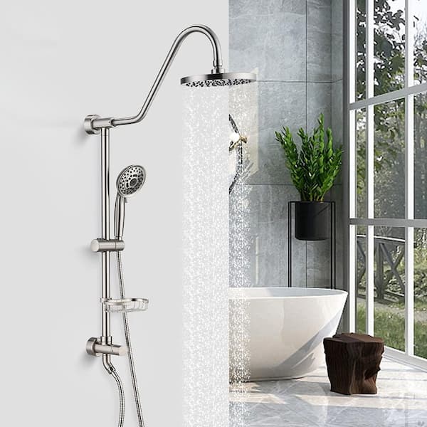 5-Spray Multifunction Deluxe Wall Bar Shower Kit with Hand Shower, Adjustable Slide Bar and Soap Dish in Brushed Nickel