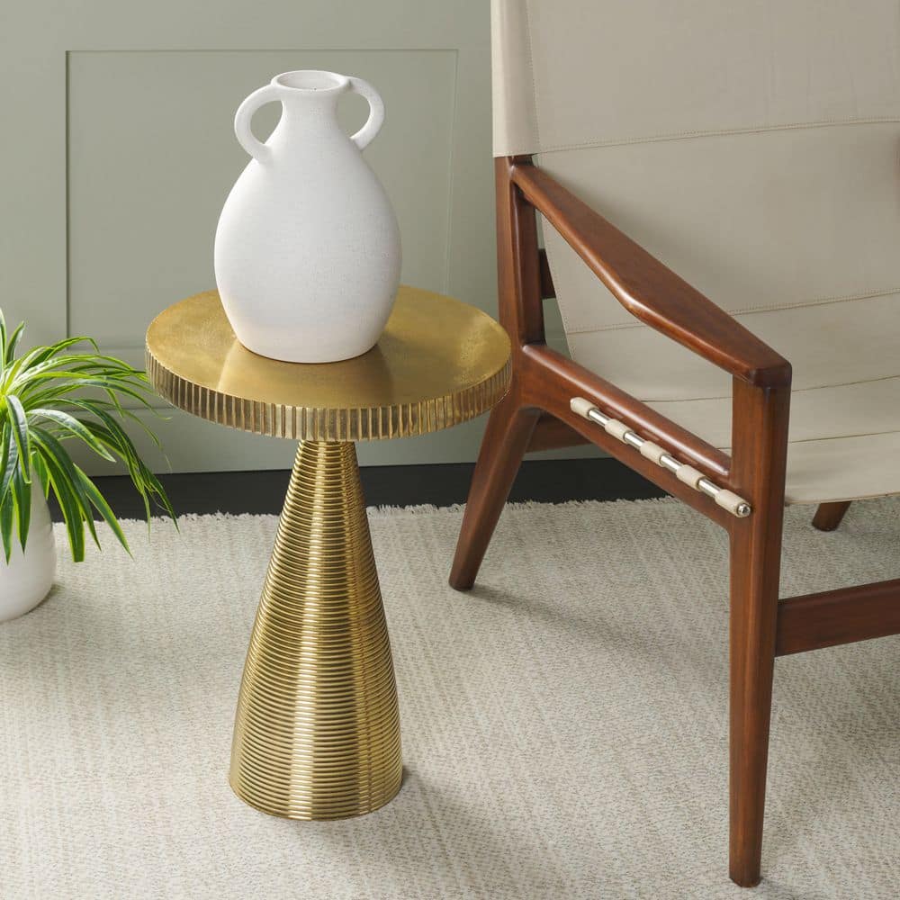 Champeaux 15 in. Champagne Gold Round Metal End Table