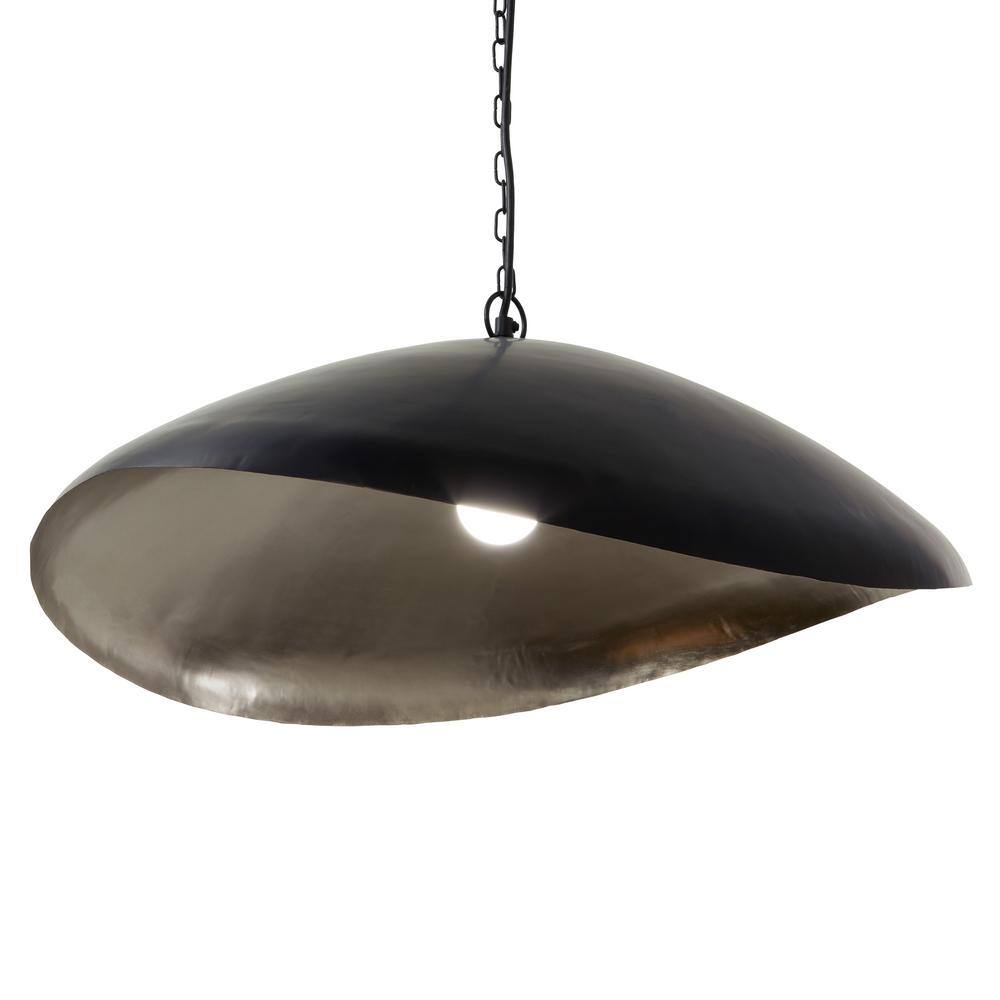 Jane Industrial Matte Black and Silver Dome Pendant Light