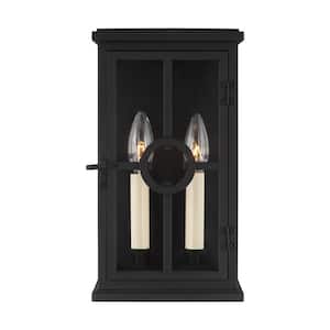 Belleville 6.75 in. W 2-Light Textured Black Outdoor Wall Lantern Sconce with Clear Glass Panels