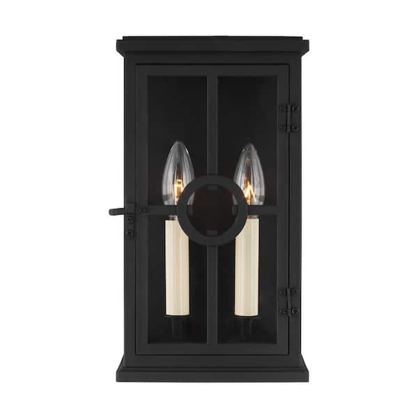 Generation Lighting Belleville 6.75 in. W 2-Light Textured Black Outdoor Wall Lantern Sconce with Clear Glass Panels