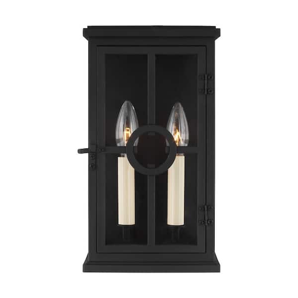 Belleville 6.75 in. W 2-Light Textured Black Outdoor Wall Lantern Sconce with Clear Glass Panels