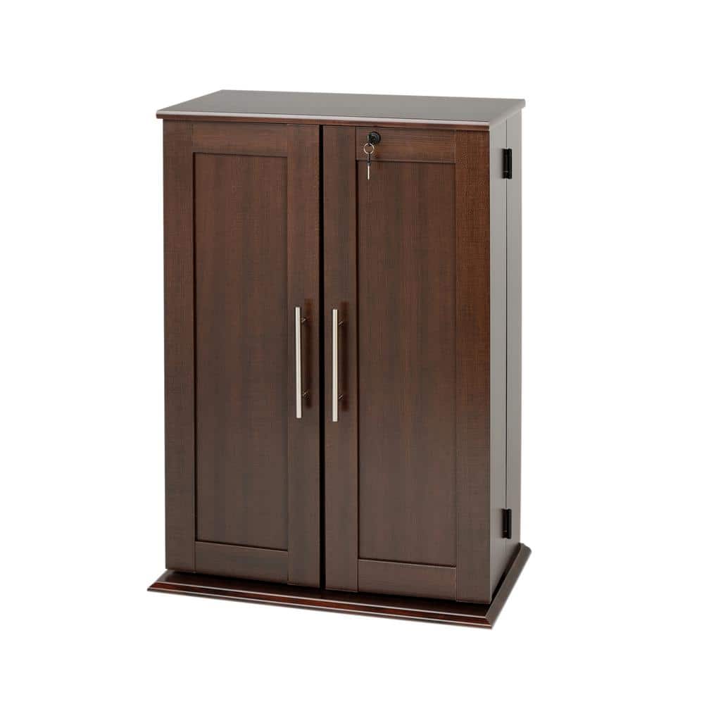 Espresso Laminated Wood Composite Media Storage with Lockable Doors
