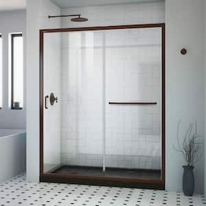30 in. L x 60 in. W x 76 3/4 in. H Alcove Shower Kit with Sliding Semi-Frameless Shower Door in Bronze and LB Shower Pan