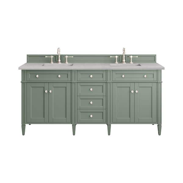 James Martin Vanities Brittany 72.0 in. W x 23.5 in. D x 33.8 in. H Bathroom Vanity in Smokey Celadon with Eternal Serena Quartz Top