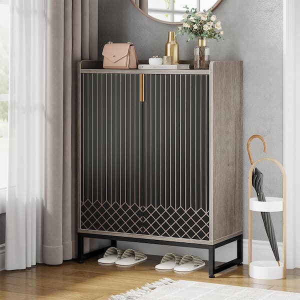 41 in. H x 29.52 in. W Grey Wood Shoe Storage Cabinet 5-Tier Shoe Rack Organizer Cabinet, Freestanding Storage Cabinet